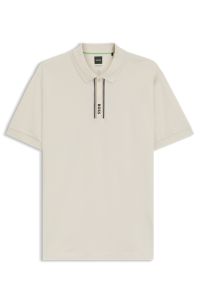 Paddy polo shirt with striped placket and logo, Natural