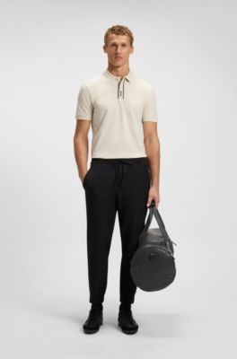 Paddy polo shirt with striped placket and logo, Natural