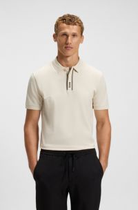 Paddy polo shirt with striped placket and logo, Natural