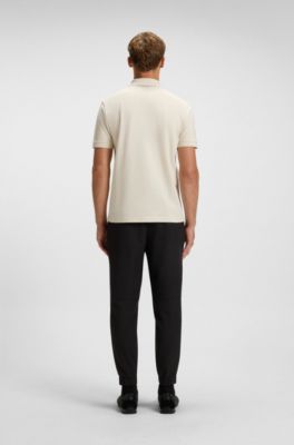 Paddy polo shirt with striped placket and logo, Natural