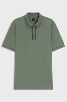 Paddy polo shirt with striped placket and logo, Green
