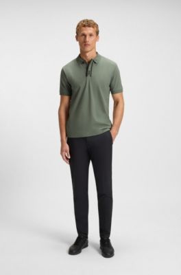 Paddy polo shirt with striped placket and logo, Green