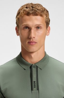 Paddy polo shirt with striped placket and logo, Green