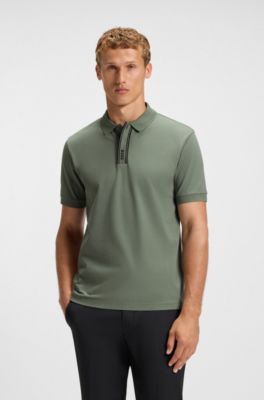 Paddy polo shirt with striped placket and logo, Green