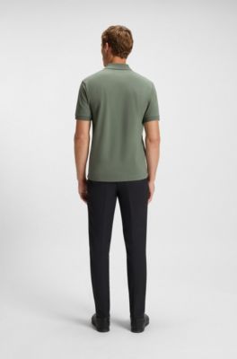 Paddy polo shirt with striped placket and logo, Green