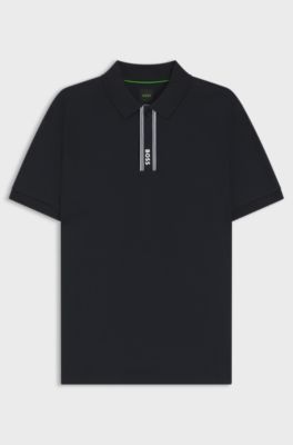 Paddy polo shirt with striped placket and logo, Dark Blue