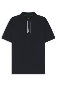 Paddy polo shirt with striped placket and logo, Dark Blue