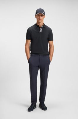 Paddy polo shirt with striped placket and logo, Dark Blue