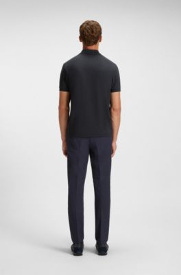 Paddy polo shirt with striped placket and logo, Dark Blue
