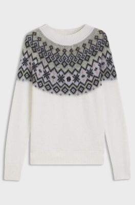 BOSS Ski sweater with jacquard pattern, White Patterned