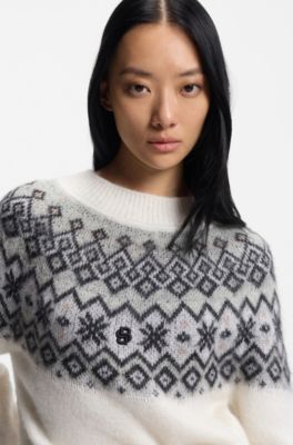BOSS Ski sweater with jacquard pattern, White Patterned
