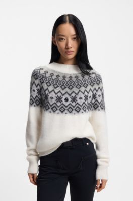 BOSS Ski sweater with jacquard pattern, White Patterned