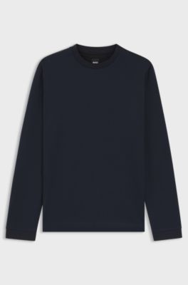 Mercerised-cotton T-shirt with micro pattern, Dark Blue