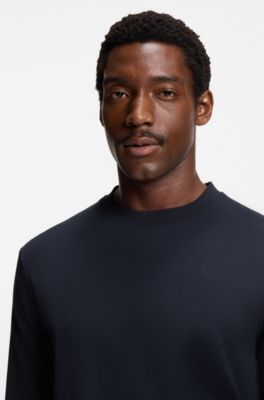 Mercerised-cotton T-shirt with micro pattern, Dark Blue