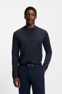 Mercerised-cotton T-shirt with micro pattern, Dark Blue