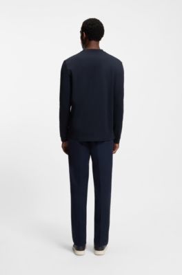 Mercerised-cotton T-shirt with micro pattern, Dark Blue