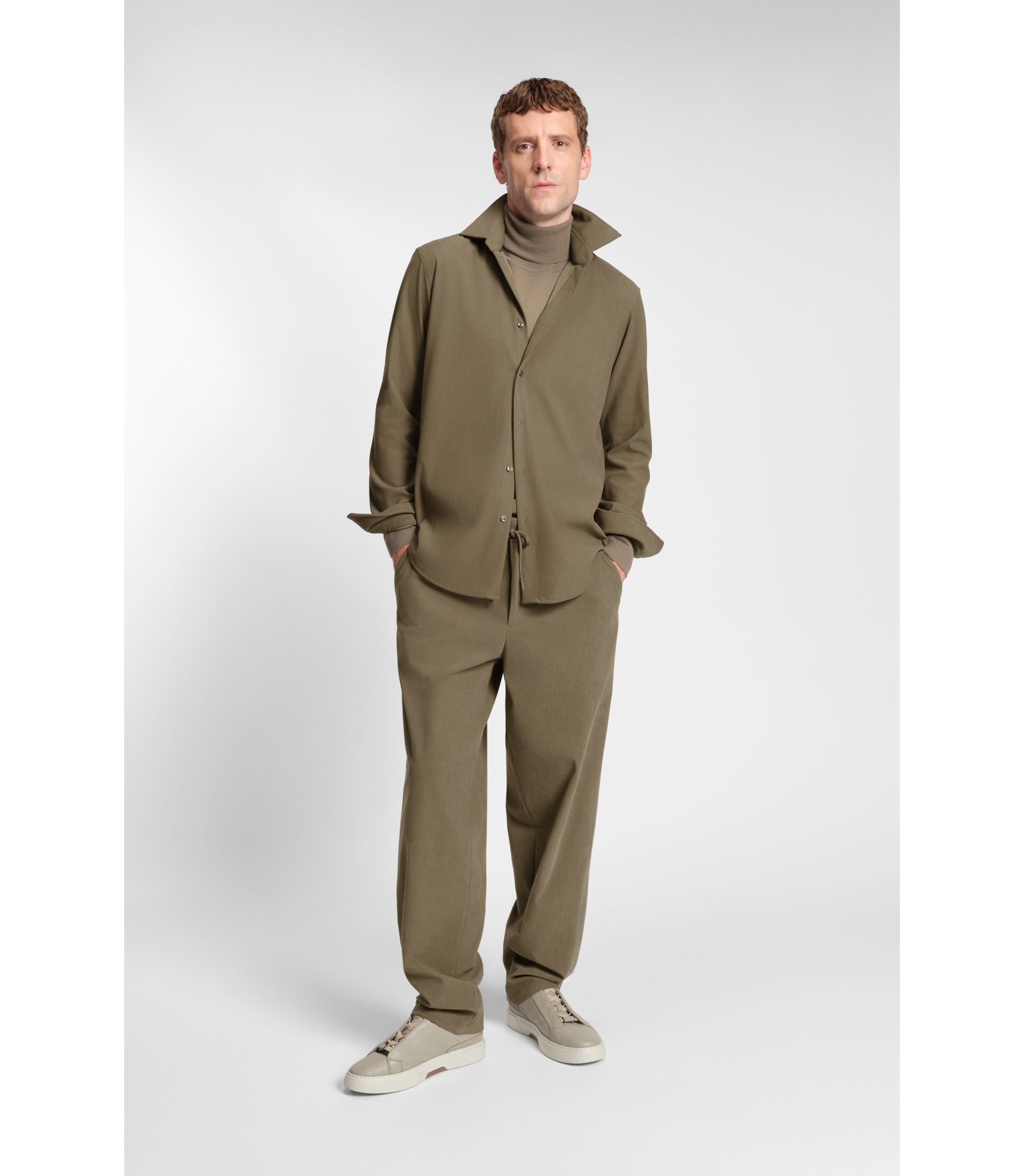 パンツ BOSS BOSS - Relaxed-fit stretch trousers in Tech Corduroy - Khaki