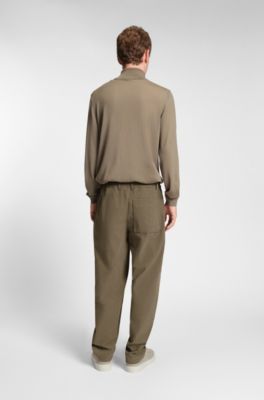 Relaxed-fit broek van hoogwaardig corduroy, Kaki