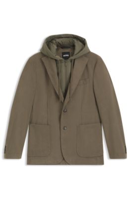 Slim-fit jacket with integrated hoodie, Khaki