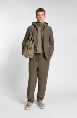 Slim-fit jacket with integrated hoodie, Khaki