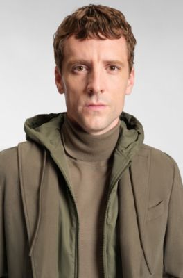 Slim-fit jacket with integrated hoodie, Khaki