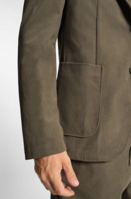 Slim-fit jacket with integrated hoodie, Khaki