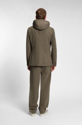 Slim-fit jacket with integrated hoodie, Khaki