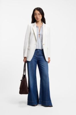 Regular-fit blazer in stretch crepe, Natural