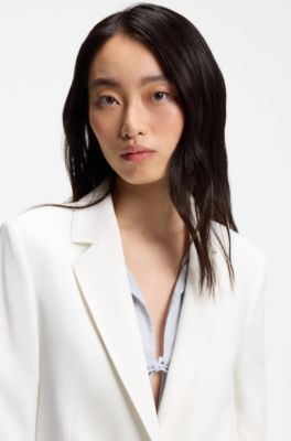 Regular-fit blazer in stretch crepe, Natural