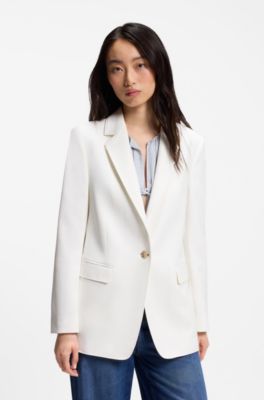 Regular-fit blazer in stretch crepe, Natural