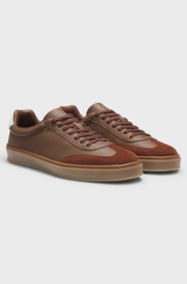 BOSS BY BECKHAM-sneakers van leer en su&egrave;de, Bruin