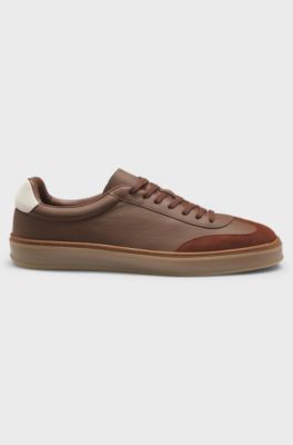 BOSS BY BECKHAM Sneakers aus Leder und Veloursleder, Braun