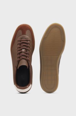 BOSS BY BECKHAM Sneakers aus Leder und Veloursleder, Braun