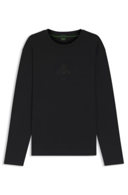 Interlock-cotton T-shirt with tonal artwork, Black