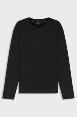 Interlock-cotton T-shirt with tonal artwork, Black