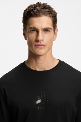 Interlock-cotton T-shirt with tonal artwork, Black