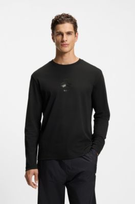 Interlock-cotton T-shirt with tonal artwork, Black