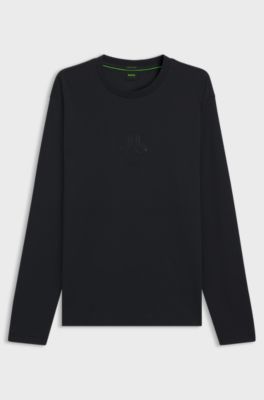 Interlock-cotton T-shirt with tonal artwork, Dark Blue