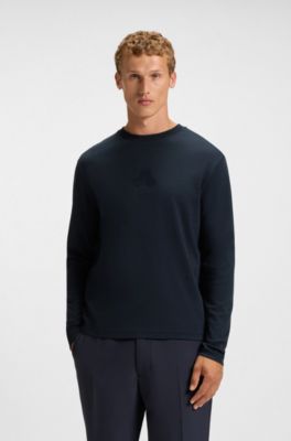 Interlock-cotton T-shirt with tonal artwork, Dark Blue
