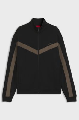 Relaxed-fit zip-up sweatshirt with chevron tape, Black