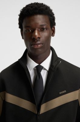 Relaxed-fit zip-up sweatshirt with chevron tape, Black