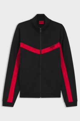 Relaxed-fit zip-up sweatshirt with chevron tape, Black