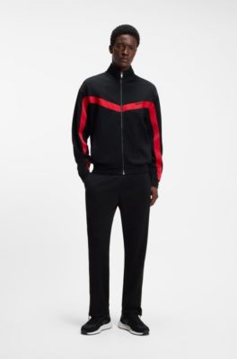 Relaxed-fit zip-up sweatshirt with chevron tape, Black