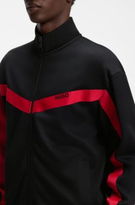 Relaxed-fit zip-up sweatshirt with chevron tape, Black