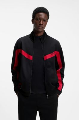 Relaxed-fit zip-up sweatshirt with chevron tape, Black