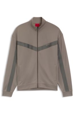Relaxed-fit zip-up sweatshirt with chevron tape, Light Brown
