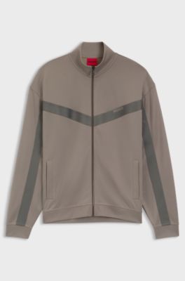 Felpa relaxed fit con zip e banda a spina di pesce, Marrone chiaro