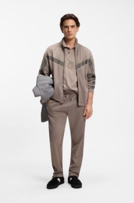 Relaxed-fit sweatshirt met rits en chevronbies, Lichtbruin