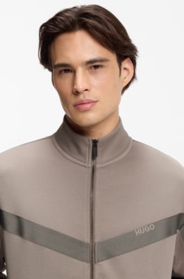 Relaxed-fit sweatshirt met rits en chevronbies, Lichtbruin