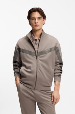 Relaxed-fit sweatshirt met rits en chevronbies, Lichtbruin